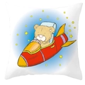 White square pillowcase with cartoon teddy bear in a rocket and yellow stars print - Rocket Space Bear (DRD66-13)
