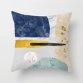 Modern Nordic square cushion cover with blue marble patterns and gold foil geometric lines - Marble Geometric Patchwork Pattern (DRD110-10)