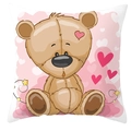 Cartoon teddy bear pillowcase with pink hearts and stars on a soft pink background - Pink Cloud Bear (DRD66-14)