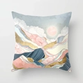 Modern abstract golden mountain decorative pillowcase with pink sun and blue landscape - 18x18 Inch / Design 12