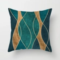 Modern luxury square cushion cover with blue green abstract geometric gold wave patterns - Abstract Leaf Curve Pattern (DRD110-11)