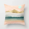 Modern abstract golden mountain landscape pillow cover with soft nordic forest print - 18x18 Inch / Design 13
