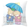 Cartoon bear couple pillow case with blue umbrella print for Valentine gift decor - Bears Walking in Rain (DRD66-15)