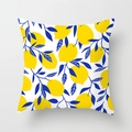 Square pillow cover with bright yellow lemon and dark blue leaf patterns on white base - 18x18 Inch / Lemon Floral (DRD74-3)