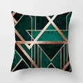 Art Deco style green marble pillow cover with rose gold geometric lines and metallic finish - Emerald Marble Geometric Lines (DRD110-12)