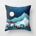 Golden peak mountain landscape throw pillow cover with moon and pine forest design - 18x18 Inch / Design 14
