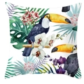 Federa per cuscino tropicale con tucano e foglie di monstera su tela bianca - 45*45cm / Motivo Tucano Piante Tropicali (DRD71-7)