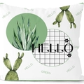 Fodera per cuscino quadrata con cactus verde acquerello e scritta HELLO GREEN su bianco - 45x45cm / Federa / Cactus Acquerello (CRD09-1)