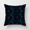 Modern navy blue pillow cover with 3D gold geometric lines for luxury home decor - 3D Geometric Cube Pattern (DRD110-13)
