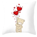 White square pillowcase with cartoon bear and red heart balloon print for Valentine's Day - Bear With Heart Balloons (DRD66-17)
