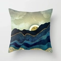 Modern abstract mountain throw pillow cover in blue and gold colors for home sofa decor - 18x18 Inch / Design 16