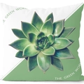 Vierkante kussensloop met groene succulent en de tekst The Green World voor decoratie - 45x45cm / Kussensloop / Diagonaal Kleurblok Vetplant (CRD09-2)