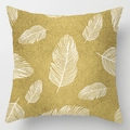 Modern gold cushion cover with white feather pattern on textured fabric for sofa - White Feathers On Gold (DRD110-15)