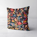 Short plush pillowcase featuring vintage folk art bird and flower patterns in deep blue - Folk Art Flower & Bird Style (CRS02-3)