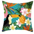 Federa per cuscino tropicale con tucano e fenicottero su sfondo a onde blu - 45*45cm / Motivo Tucano Fenicottero Onde Blu (DRD71-12)