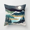 Square cushion cover featuring artistic golden mountain and starry night lake scenery - 18x18 Inch / Design 19