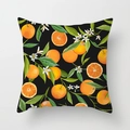Square cushion cover with orange citrus and white floral print on black background - Orange on Black (DRD74-8)