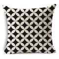 Moderne minimalistische zwart-wit geometrische linnen kussensloop voor bankdecoratie - 45x45 cm / Verweven Geometrische Ringen (YMD02-11)