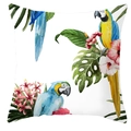 Federa per cuscino tropicale con stampa di pappagallo ara blu e fiori di ibisco - 45*45cm / Motivo Ara Ibisco Palma (DRD71-13)