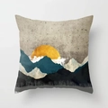 Square cushion cover with gold sun and abstract mountain landscape art on canvas texture - 18x18 Inch / Design 20
