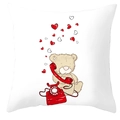 White square pillowcase with cartoon teddy bear using red telephone and heart prints - Bear Making a Call (DRD66-22)