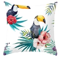 Federa per cuscino quadrata con stampa tropicale di tucani e fiori di ibisco - 45*45cm / Motivo Doppio Tucano Ibisco (DRD71-14)