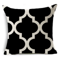 Moderne minimalistische vierkante kussenhoes van linnen met zwart-wit klaverpatroon - 45x45 cm / Quatrefoil Geometrisch (YMD02-13)
