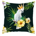 Fodera per cuscino tropicale con pappagallo cacatua bianco e ibisco su fondo verde - 45*45cm / Motivo Cacatua Fondo Verde Scuro (DRD71-15)