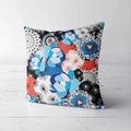 Modern abstract floral pattern throw pillow cover in blue and coral orange design - Modern Geometric Floral Style (CRS02-6)