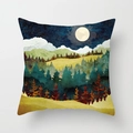 Golden forest mountain landscape pillowcase with moon and pine trees on white background - 18x18 Inch / Design 23