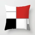 Close-up of modern abstract Mondrian geometric pattern on red and white cushion cover - 18x18 Inch / Mondrian Geometric Style (DRD166-7)
