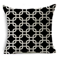 Moderne zwarte linnen kussenhoes met crème geometrisch kettingpatroon voor de bank - 45x45 cm / Verweven Kettingpatroon (YMD02-14)