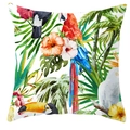Federa per cuscino tropicale con pappagalli e foglie di palma su fondo bianco - 45*45cm / Motivo Multipli Uccelli Tropicali Fondo Bianco (DRD71-16)