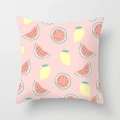 Pink decorative pillow cover with hand-painted watermelon and lemon fruit patterns - Pink Watermelon Lemon (DRD74-12)