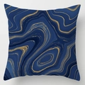 Modern square cushion cover with navy blue marble texture and golden geometric lines - Dark Blue Marble Gold Line (DRD113-2) / 18x18 Inch