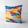 Short plush decorative square pillow cover featuring vibrant colorful organic patterns - Abstract Fungi Colorful Style (CRS02-7)