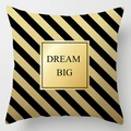 Modern Nordic square cushion cover with gold glitter stripes and Dream Big text - Dream Big Twill Pattern (DRD110-21)