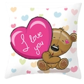 Cartoon teddy bear pillow cover with pink heart and I love you print on white background - I Love You Big Heart Bear (DRD66-29)