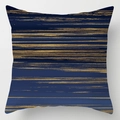 Navy blue square pillow cover with artistic golden metallic brushstroke stripes - Dark Blue Horizontal Gold Stripe (DRD113-3) / 18x18 Inch