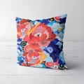 Square plush throw pillow cover with vintage Japanese floral pattern on white floor - Retro Art Pattern Style (CRS02-8)