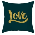 Modern forest green square pillowcase with artistic gold glitter Love script lettering - Gold Love Script Pattern (DRD110-22)