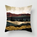 Golden mountain peak decorative square pillowcase with abstract sunset forest pattern - 18x18 Inch / Design 26