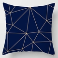 Modern navy blue square pillow cover with gold geometric triangle pattern and zipper - Dark Blue Geometric Gold Line (DRD113-4) / 18x18 Inch