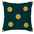 Modern Nordic square cushion cover in dark green with metallic golden polka dots - Gold Large Polka Dots (DRD110-23)