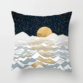 Modern square pillowcase featuring gold mountain peak art and dark blue starry sky - 18x18 Inch / Design 27
