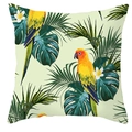 Federa quadrata con pappagallo tropicale, foglie di monstera e frangipani su fondo menta - 45*45cm / Motivo Parrocchetto Fondo Verde Menta (DRD71-19)