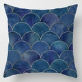 Blue watercolor pillowcase with golden geometric fish scale pattern for home decor - Dark Blue Watercolor Fish Scale (DRD113-5) / 18x18 Inch