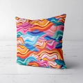Short plush square cushion cover with colorful abstract wave patterns for home sofa decor - Colorful Wave Stripe Style (CRS02-10)