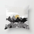 Modern square pillow cover with golden sun and marble pattern mountain landscape design - 18x18 Inch / Design 29