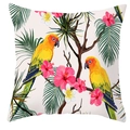 Federa per cuscino quadrata con pappagalli tropicali e stampa di fiori di ibisco - 45*45cm / Motivo Parrocchetto Fondo Crema (DRD71-20)